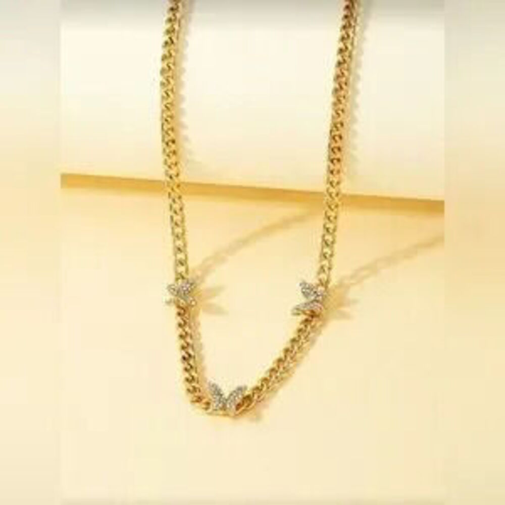 Gold Butterfly Chain Choker Necklace Butterfly Statement Jewelry - Picture 2 of 2